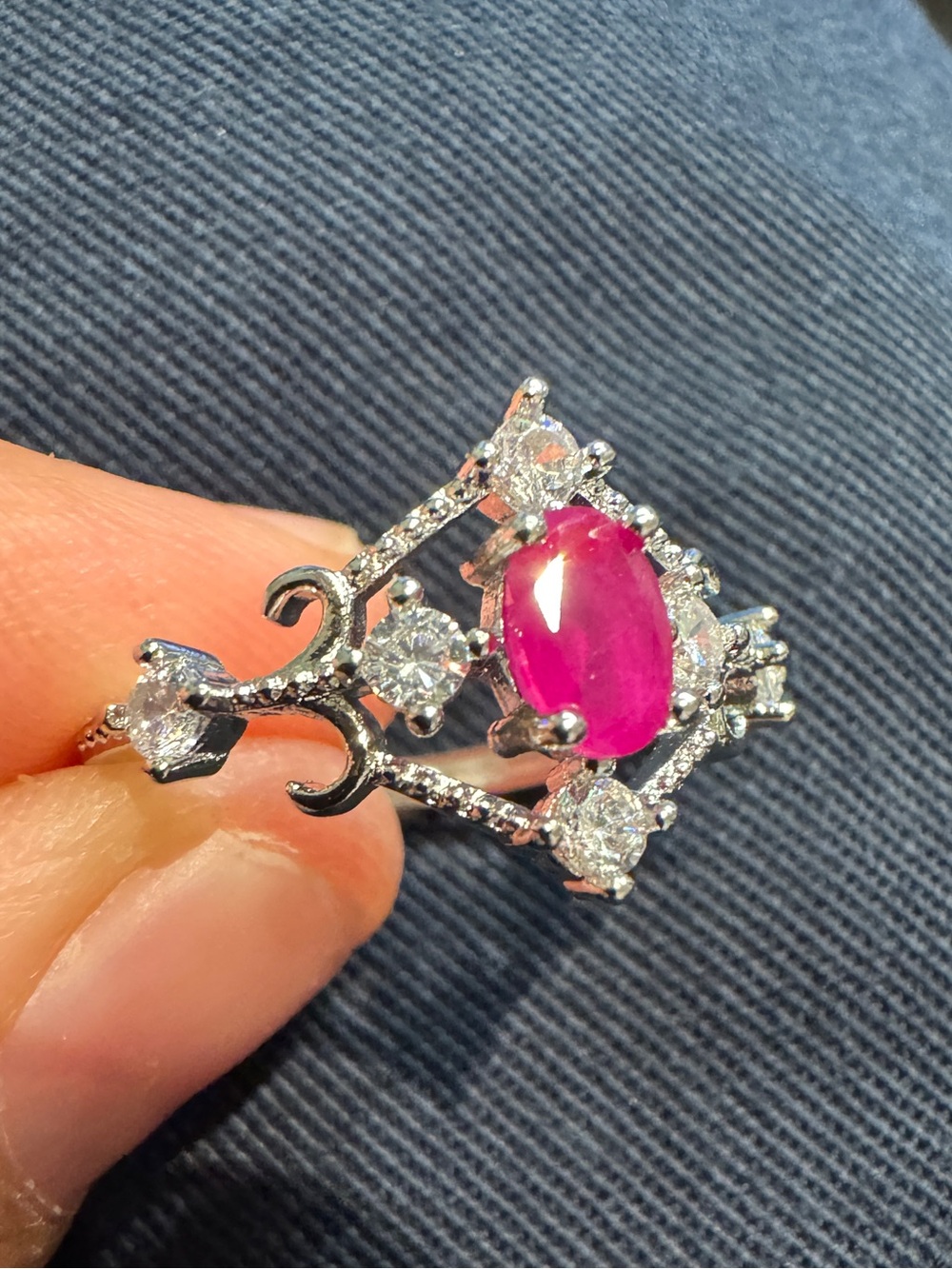 RUBY natural crystal Pink & Silver Gemstone Statement Ring Adjustable size